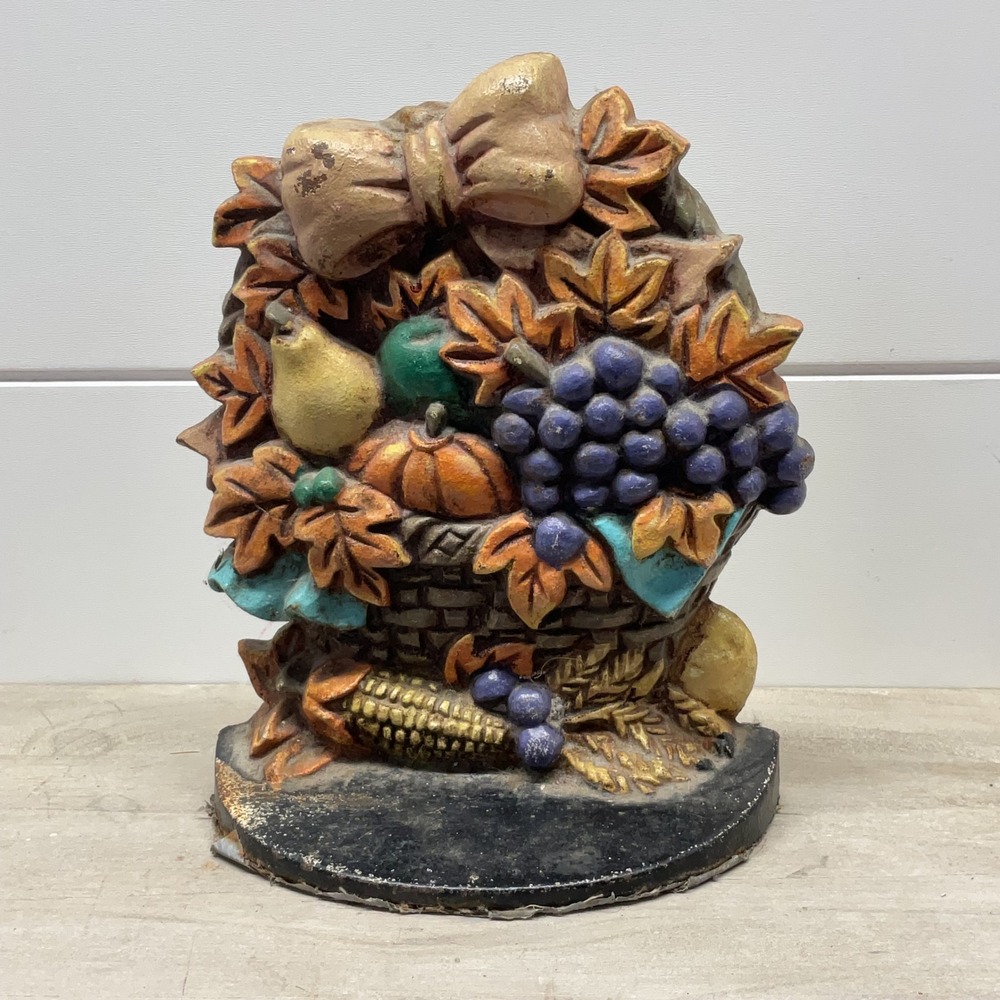 Vintage 1991 House of Lloyd Cast Iron Harvest Fruit Basket Doorstop Fall Decor